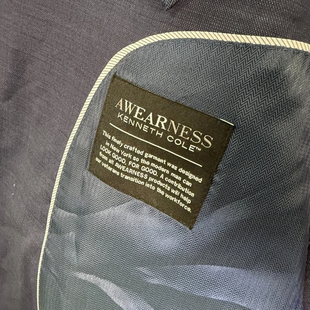 Awearness Kenneth Cole Mens 46L 3-Piece Suit Vest Blue Slim Fit Wool Blend 36x31 - Picture 6 of 16